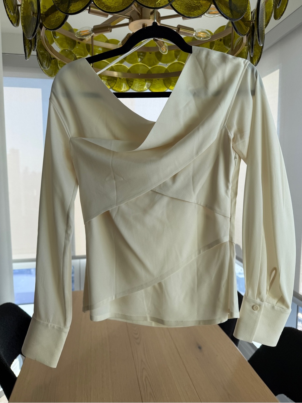 Theory Ivory Silk Long Sleeve Cowl Neck Draped Wrap Blouse Size M